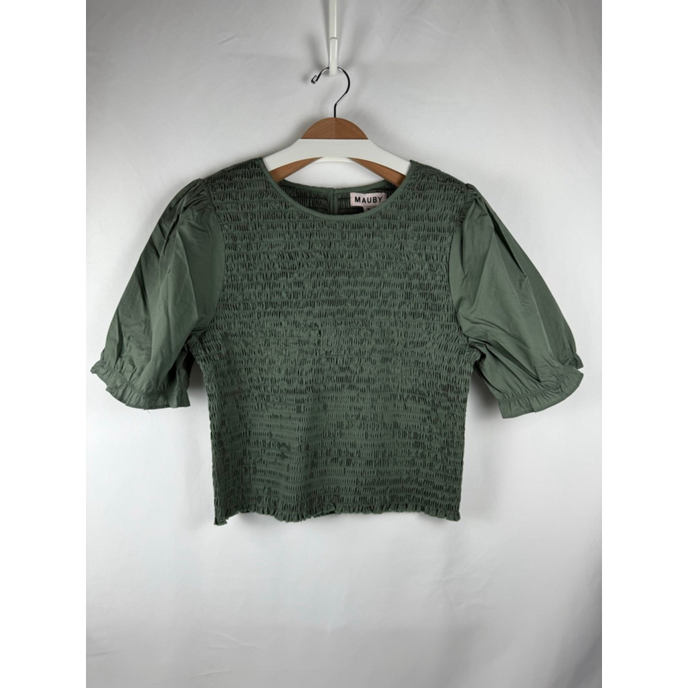 NWT Women's MAUBY Smocked Puff Sleeve Top Green Size XL